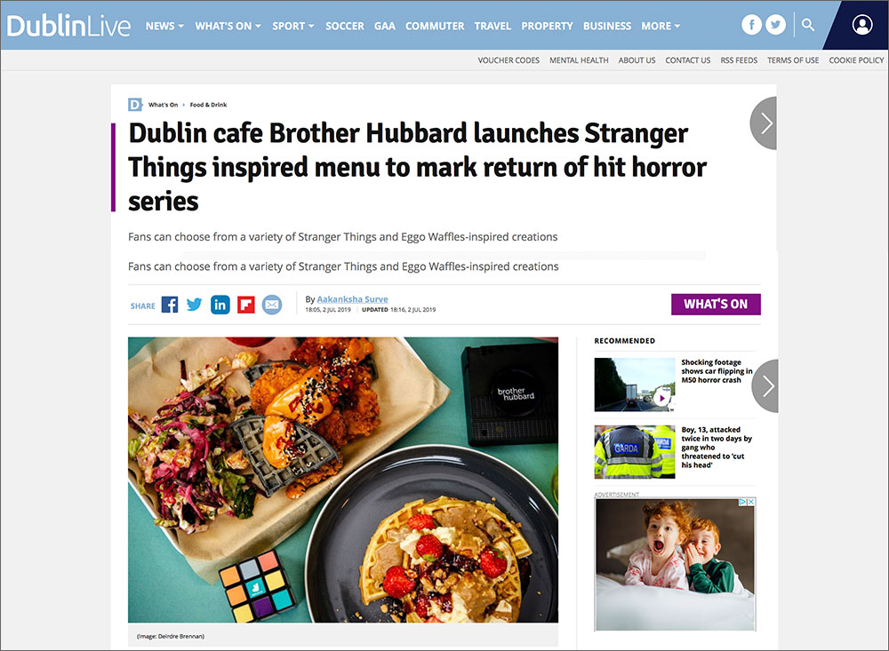 https://www.dublinlive.ie/whats-on/food-drink-news/brotherhubbard-strangerthings-menu-deliveroo-dublin-16518759 Photography shoot for Deliveroo inspired by the Netflix series Stranger Things